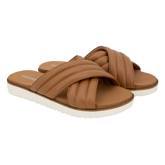 Kensie Shoes - Kensie Women Cross Band Sandal Slippers - Tan
